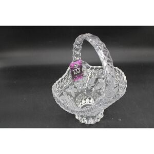 Vintage Lead Crystal Bleikristall 10" Basket with Etched Grape Vine Pattern